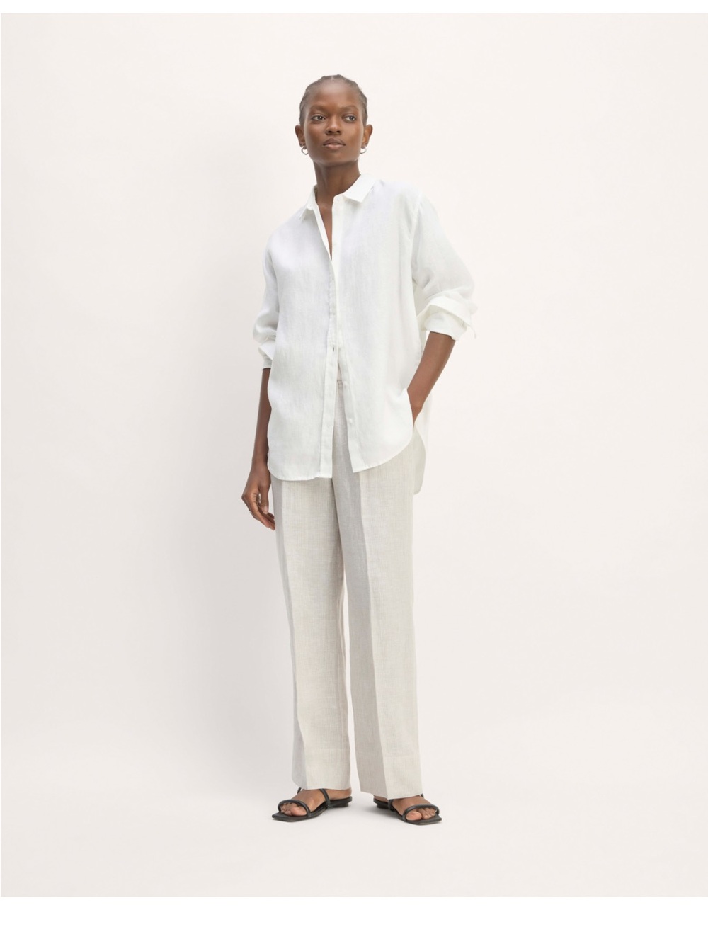 Everlane The Linen Easy Pant Stone/White Stripe Small EUC